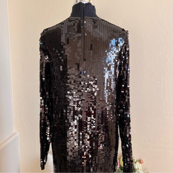 ZARA Black Sequin Knit Mock Neck Long Dress S - Picture 11 of 16